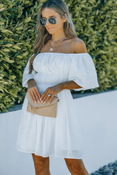 Elastic Detail Puff Sleeve Mini Dress